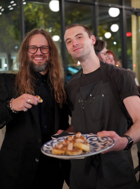 Foie french toast bites with smoked apple butter and maple syrup gel