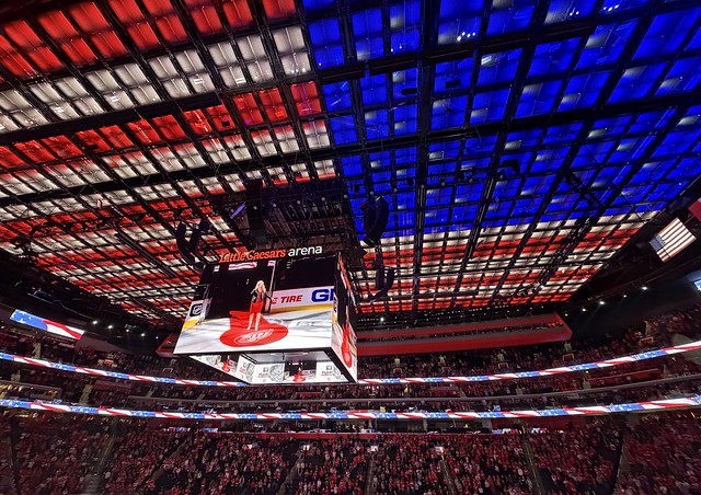 While dang ceiling is an American Flag