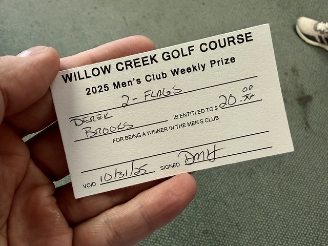 Won 2 flags last week. Free golf tonight.