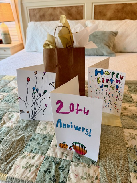 Homemade cards in the bedroom