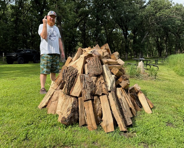 Josh ordered a truckload of firewood delivered to the campsite. Craig and I showed up first and found the delivery guy throwing it all out into the middle of our campsites, so we had to re-stack it all.